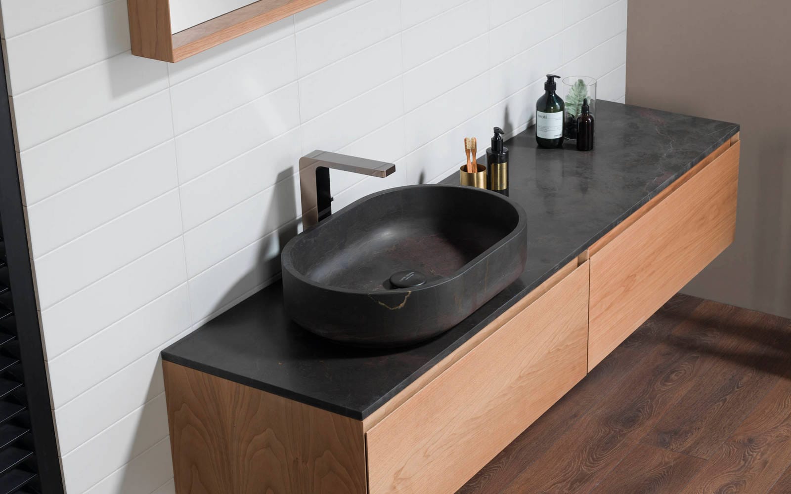 Lavabi Conjunto L Karon Oval Habana Dark-Warm Izq 180 cm x 48,5 cm x 48 cm - Porcelanosa