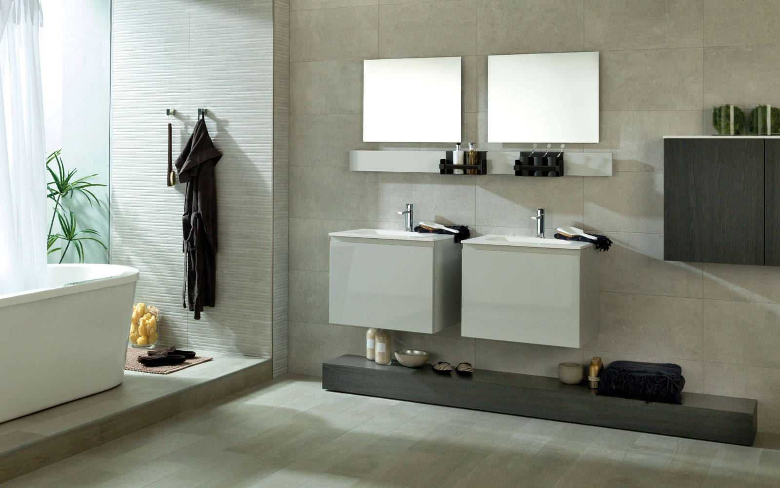 Mobilier salles de bains Next Alabastro Brillo · Roble Negro - Porcelanosa