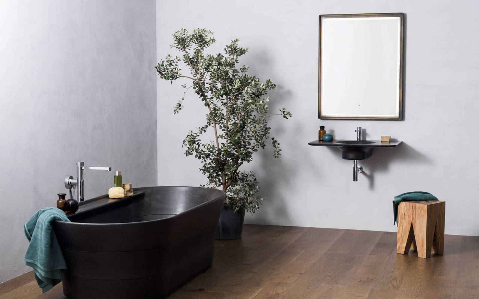 אמבטיה מאבן טבעית Stone Freestanding Bathtub Habana Dark 189 cm x 90 cm x 56,5 cm - Porcelanosa