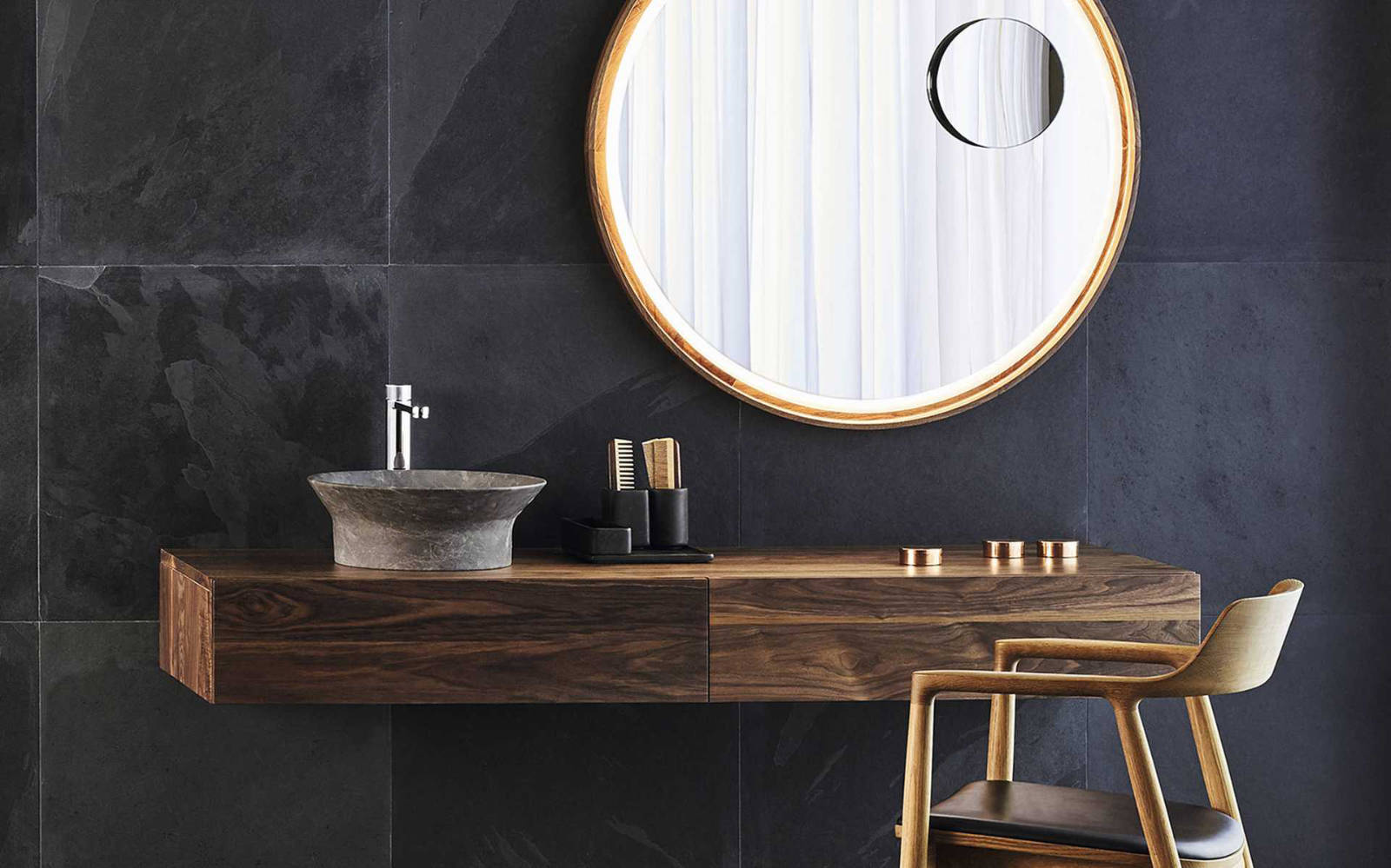 Lavabo avec tablette Stone Basin Countertop 400 Angled Capuccino Grey 39,4 cm x 39,4 cm x 14 cm - Porcelanosa