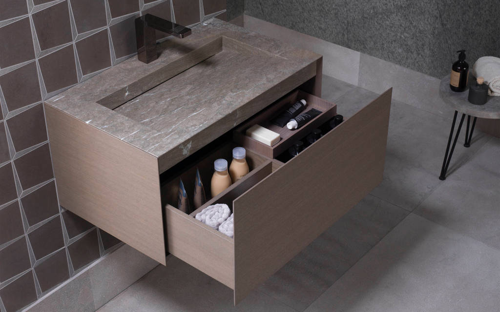 Meuble en bois naturel Minim Wood Beige Crema Italia 80 cm x 50 cm x 40 cm - Porcelanosa