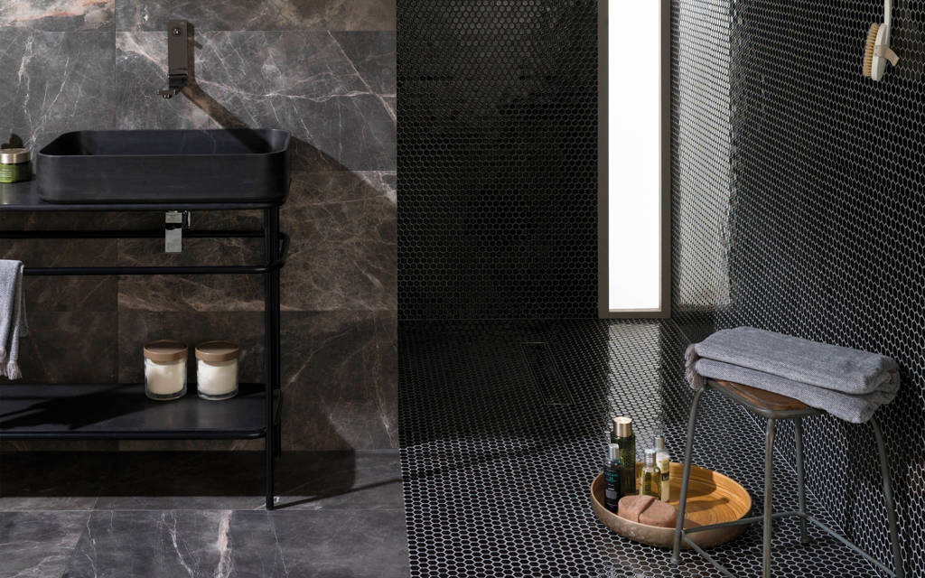 Sol : Mosaïque Air Hexagon Black 27,2 cm x 30,4 cm x 0,6 cm - Porcelanosa
