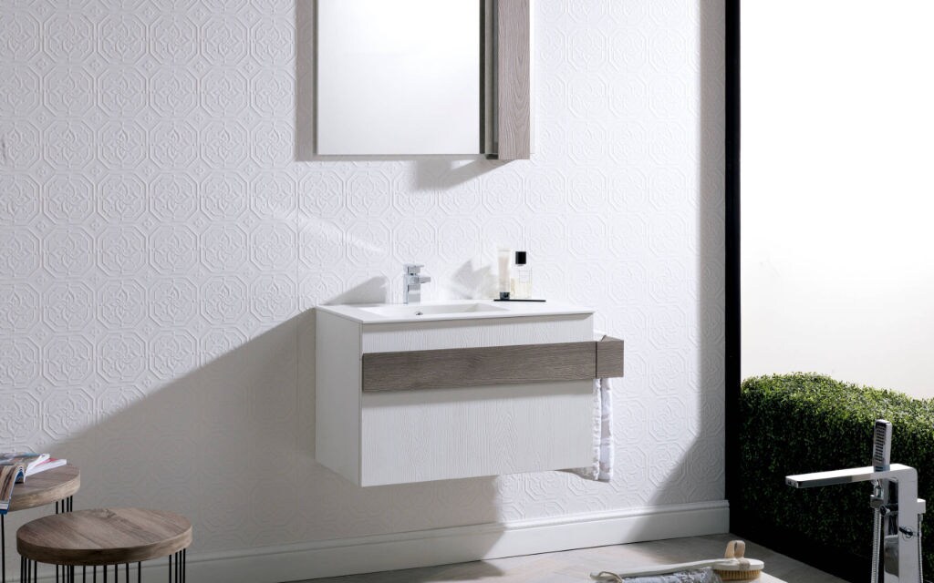 Meuble en bois naturel Minim Wood Beige Crema Italia 80 cm x 50 cm x 40 cm - Porcelanosa