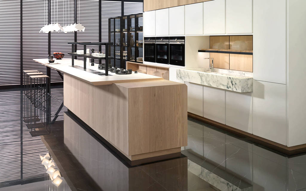 Mobiliario de cocina E6.00 Roble Alba · E4.90 Blanco Snow Mate - Porcelanosa