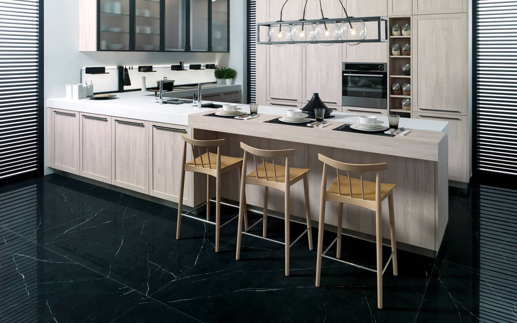 Mobiliario de cocina E6.00 Roble Alba · E4.90 Blanco Snow Mate - Porcelanosa