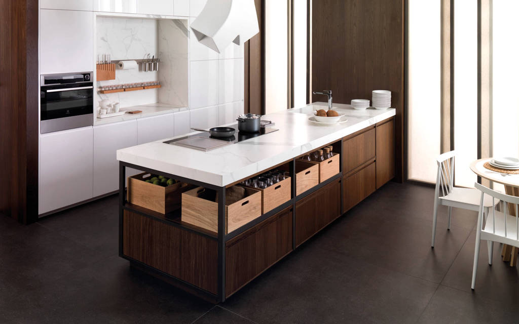 Mobiliario de cocina E6.00 Roble Alba · E4.90 Blanco Snow Mate - Porcelanosa