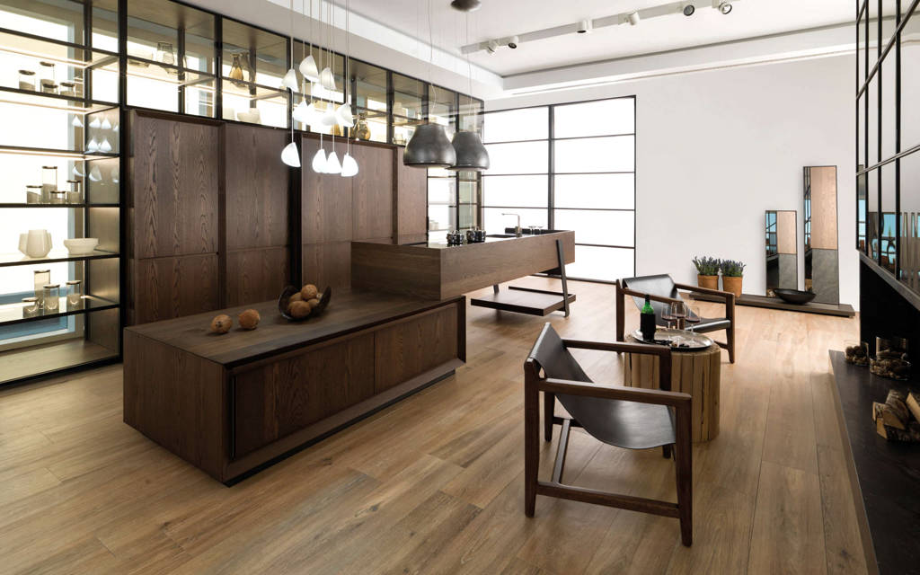 Mobiliario de cocina E6.00 Roble Alba · E4.90 Blanco Snow Mate - Porcelanosa