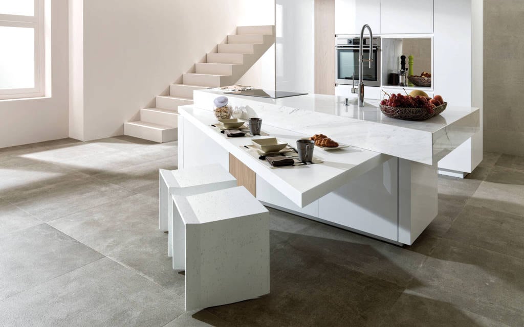 Mobiliario de cocina E6.00 Roble Alba · E4.90 Blanco Snow Mate - Porcelanosa