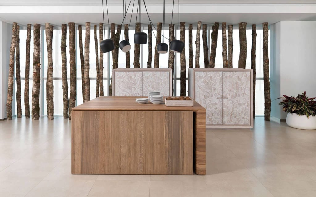 Mobiliario de cocina E6.00 Roble Alba · E4.90 Blanco Snow Mate - Porcelanosa