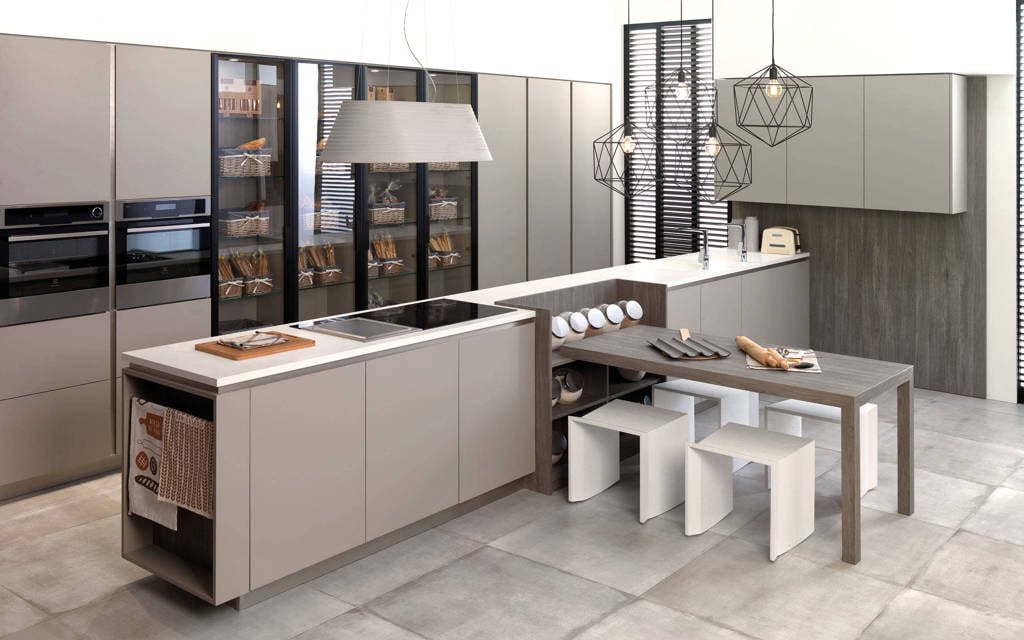 Mobiliario de cocina E6.00 Roble Alba · E4.90 Blanco Snow Mate - Porcelanosa