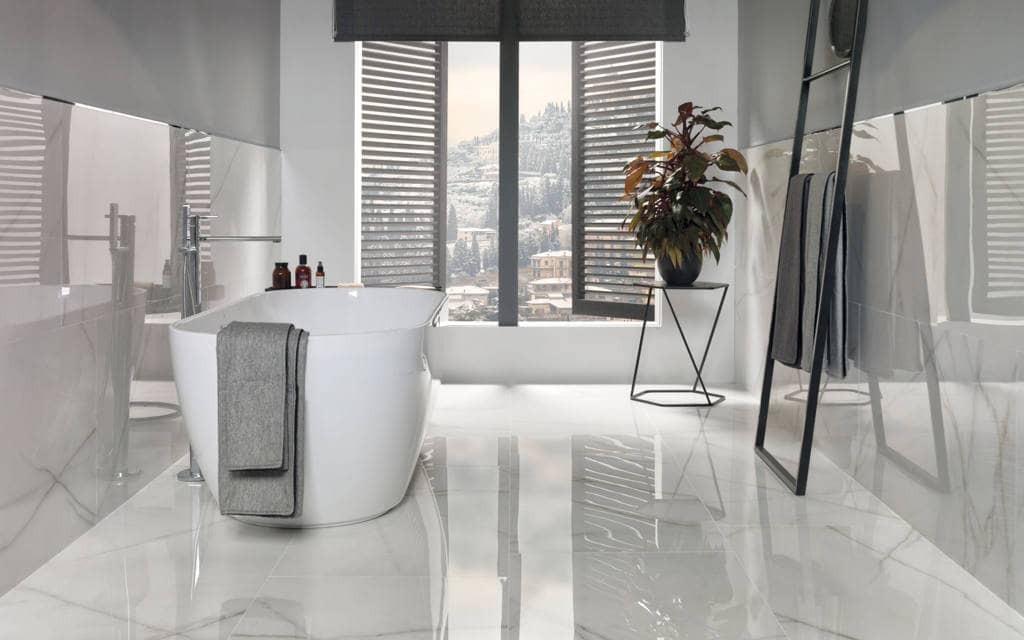 Piso piedra natural Persian White Pulido 40 cm x 80 cm x 2 cm - Porcelanosa