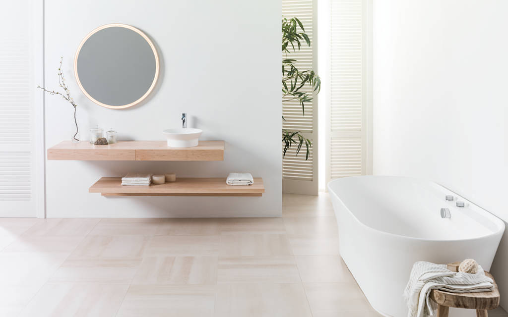 Meuble en bois naturel Minim Wood Beige Crema Italia 80 cm x 50 cm x 40 cm - Porcelanosa