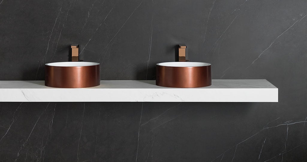 3-Way and Unique: new basins in KRION® with a metal finish