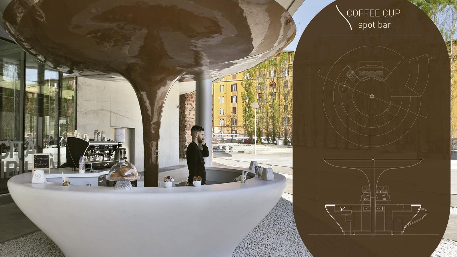 The 11th Porcelanosa Awards: The Krion™ Solid Surface Coffee Cup Spot Bar structure