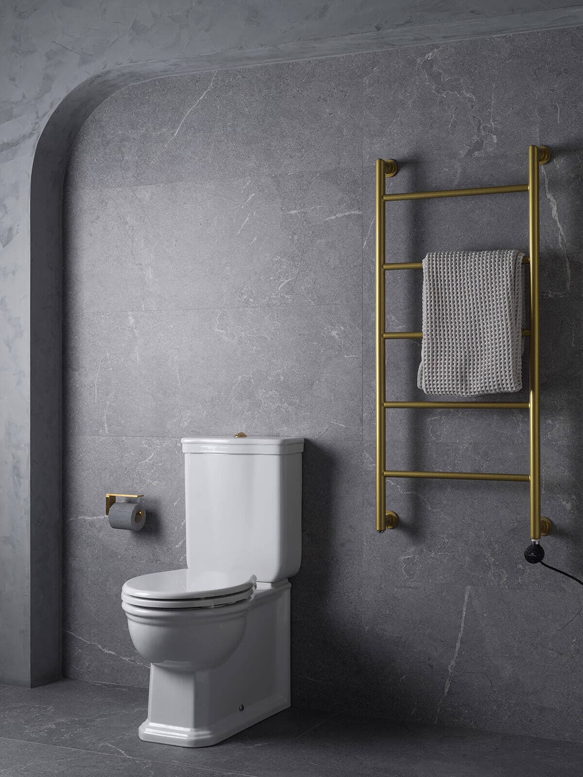 Brushed gold finish bathroom radiator and towel heater