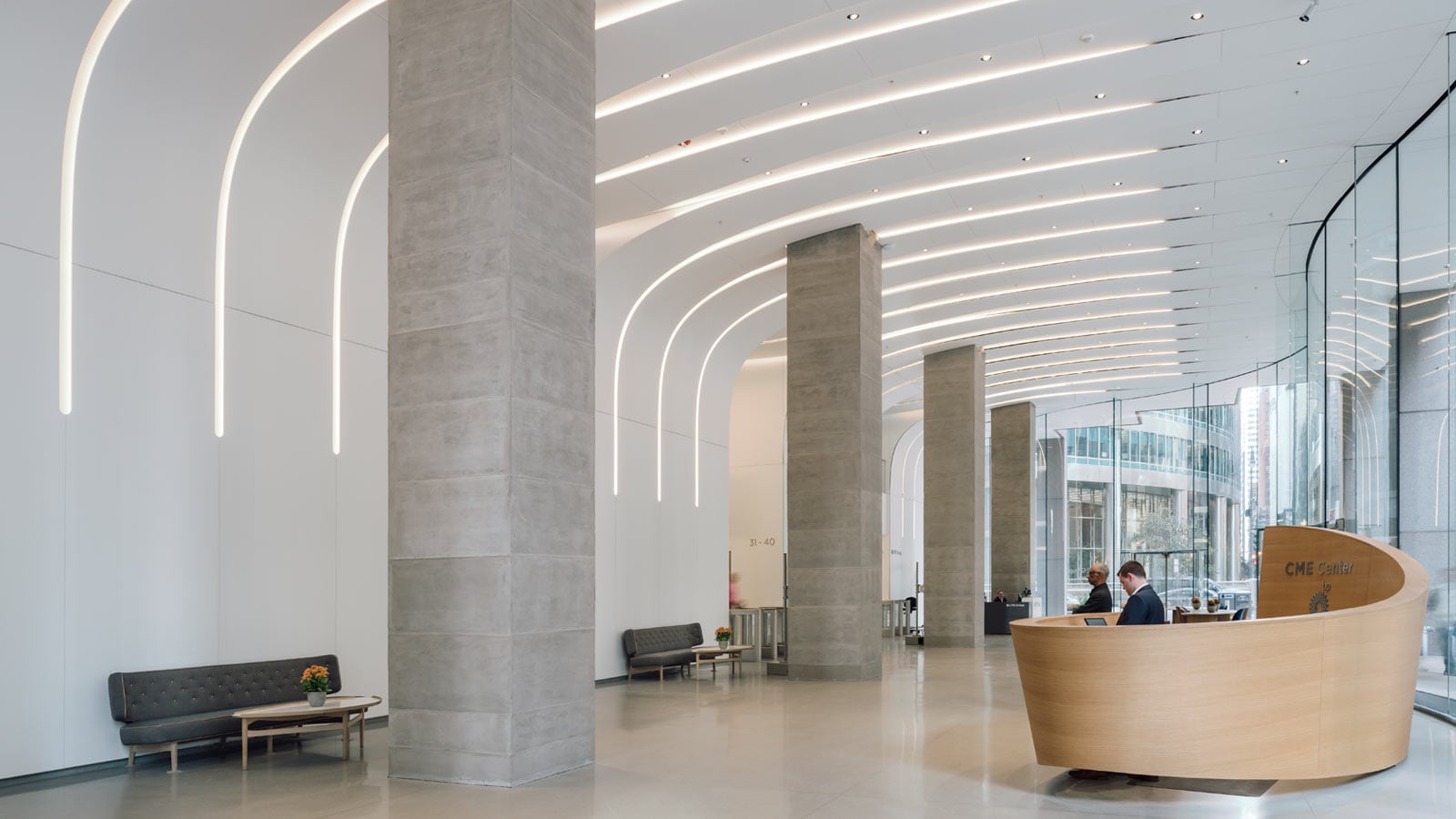 PORCELANOSA Group Projects: The Chicago Mercantile Exchange building unveils its new image with Krion™ as the protagonist