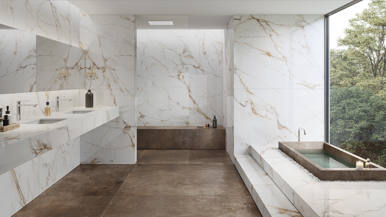 XTone Oxide Brown + Calacatta Gold Urbatek Porcelanosa
