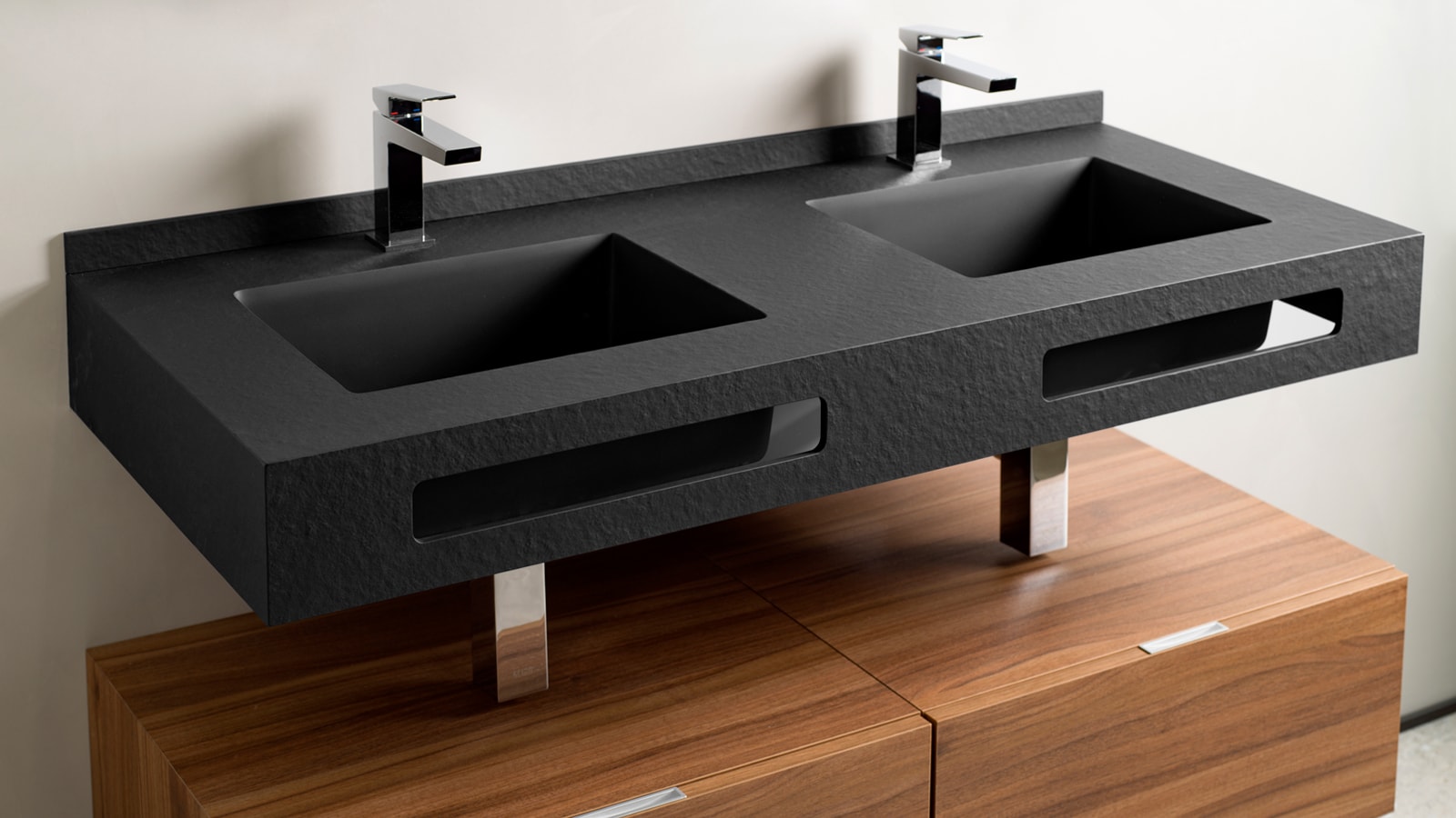 Natural countertop 150 cm x 50 cm + Nogal Origin wall-mounted unit 75 cm x 50 cm Krion Porcelanosa