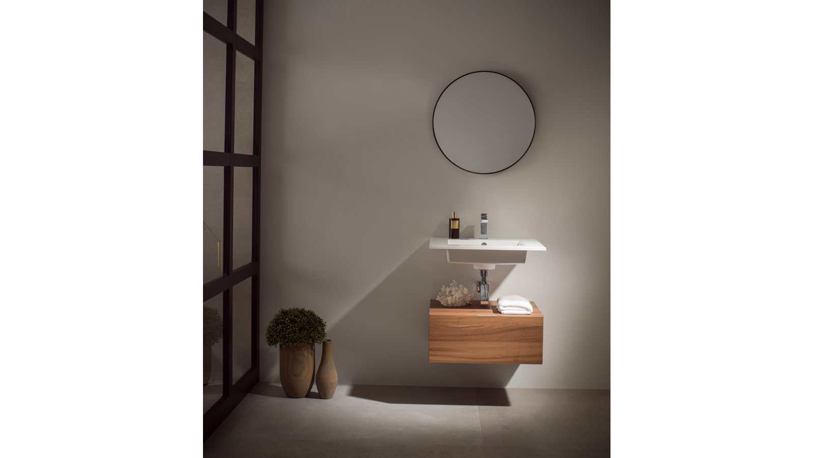 Spirit countertop 61 cm x 50 cm + Natural Nogal Origin wall-mounted unit 60 cm x 50 cm Krion Porcelanosa