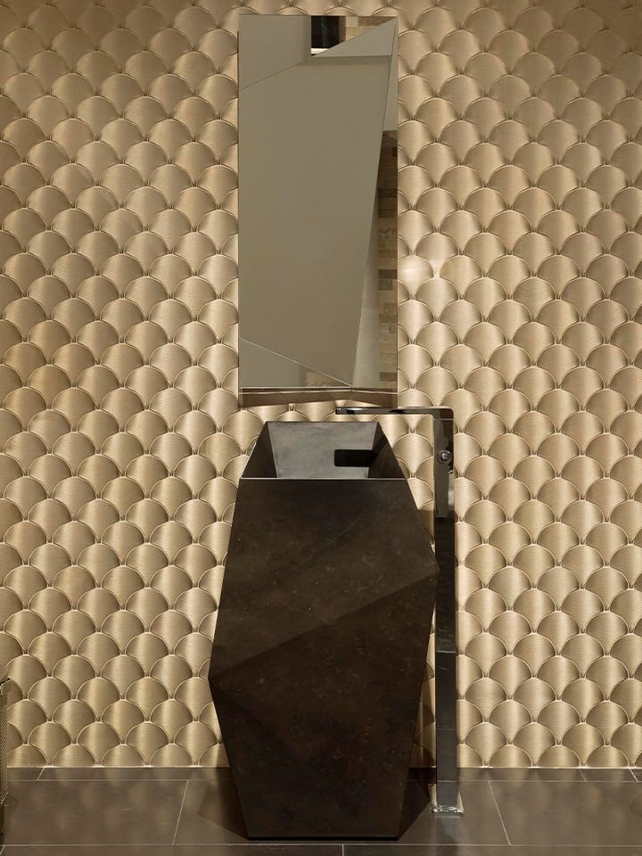 Moody drama in Art Deco-style bathroom tiles
