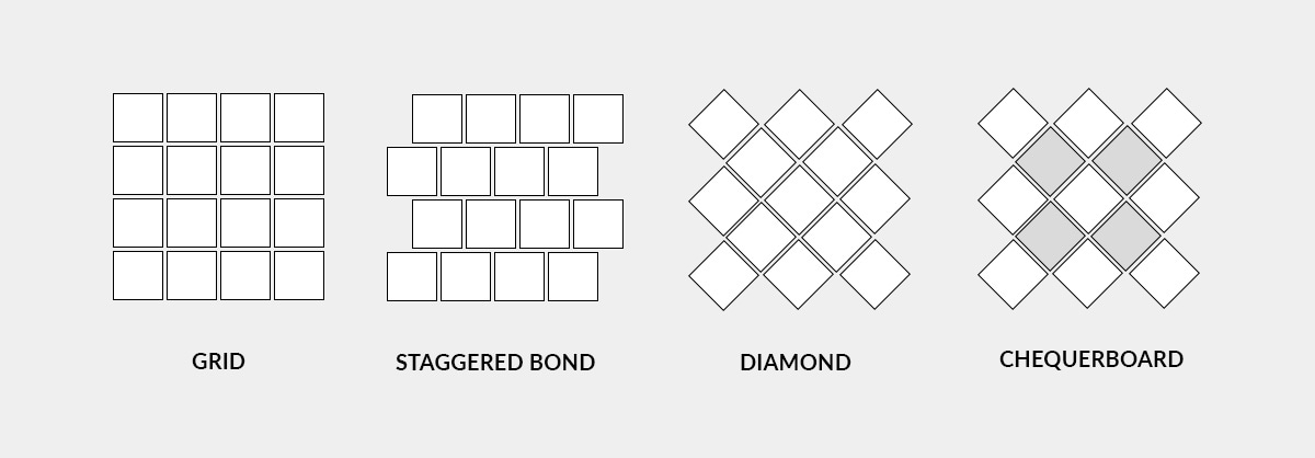 Square tile layout patterns