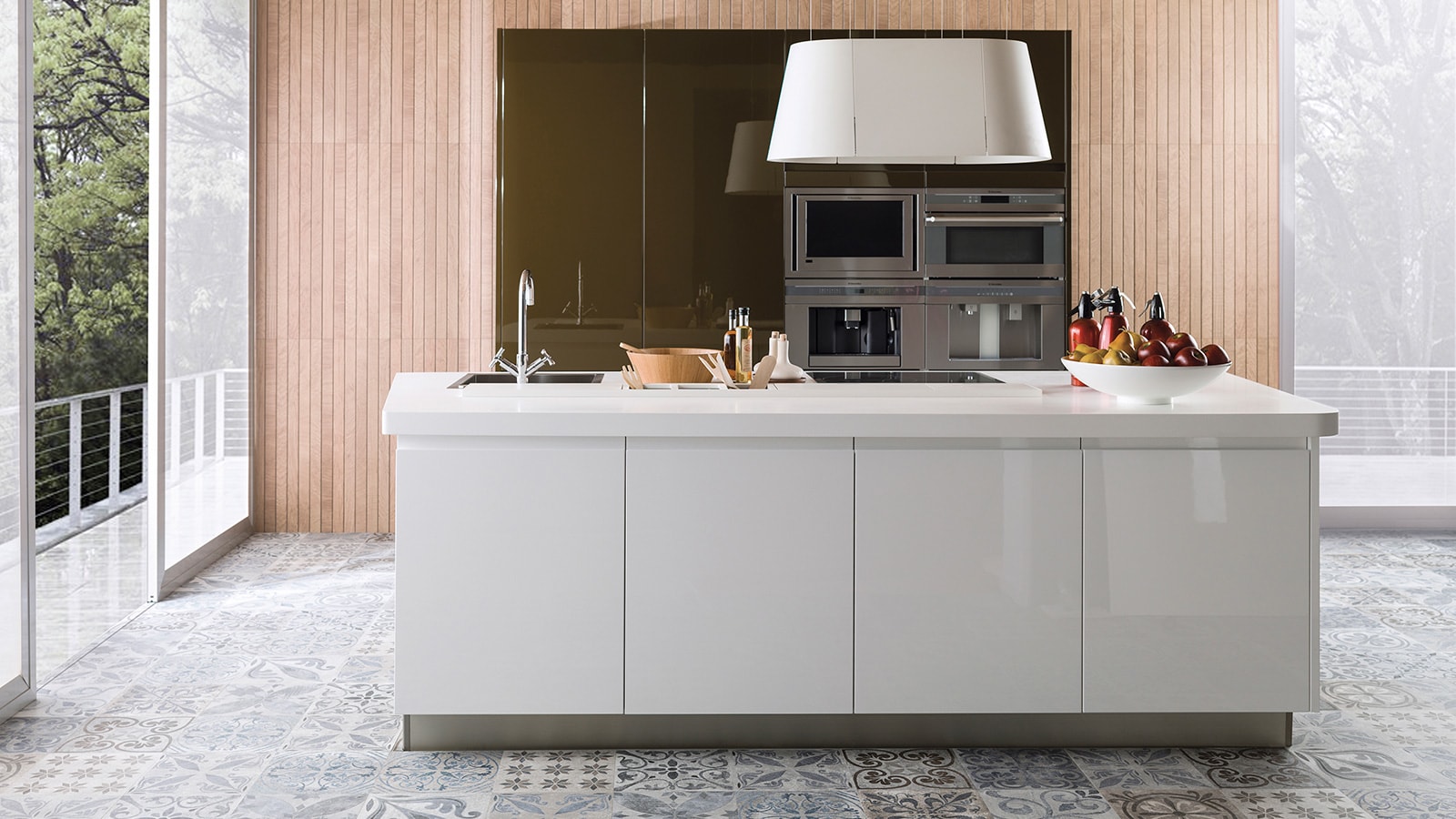 Hydraulic flooring Antique Silver5 9.6 cm x59.6 cm - Kitchen E5.70 Onyx Glossy and 5.70 White Emotions Glossy