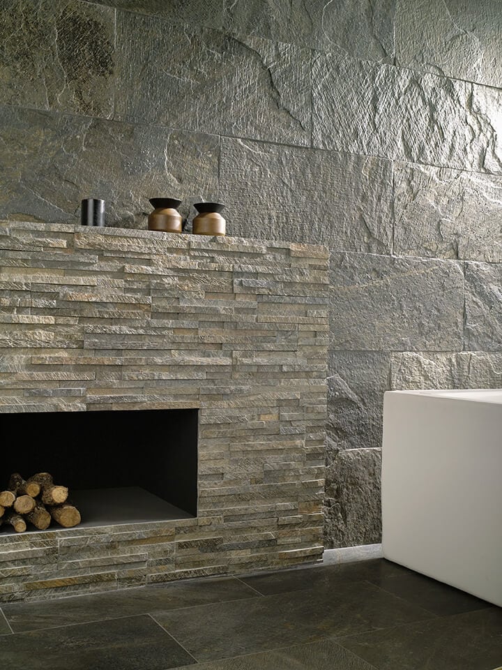 Natural slate living room natural slate wall tile with fireplace