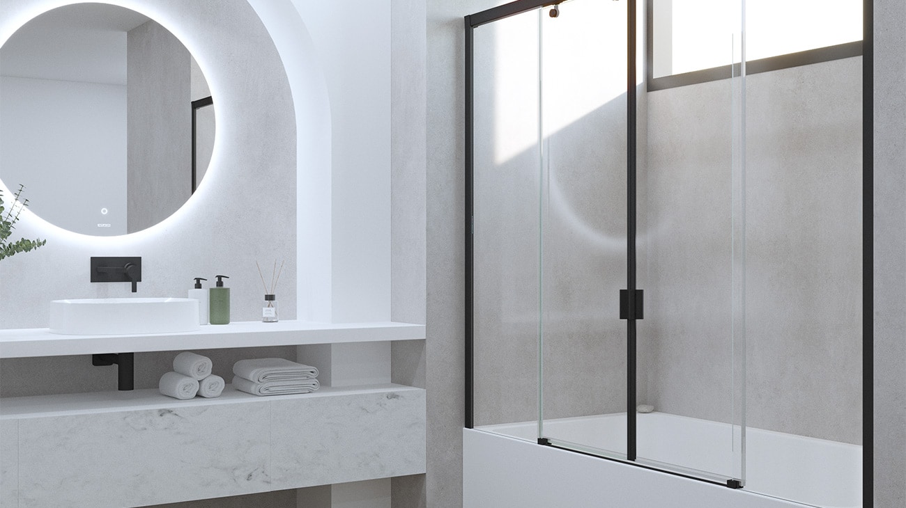 Mampara para bañeras de Krion® Bath, modelo S+Line Black.