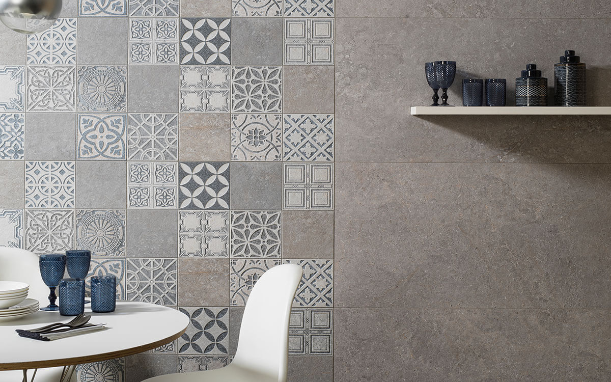 Grey tones patterned wall tiles
