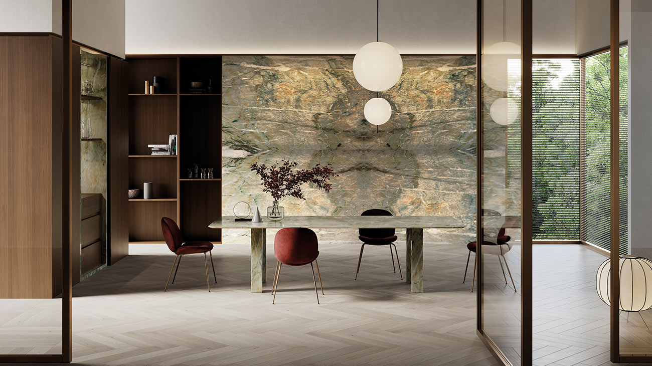 Dining table made of natural quartzite stone Altíssima Adamantina by XTONE