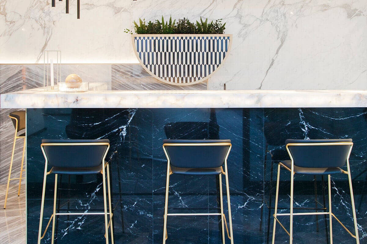 Black and white marble home bar