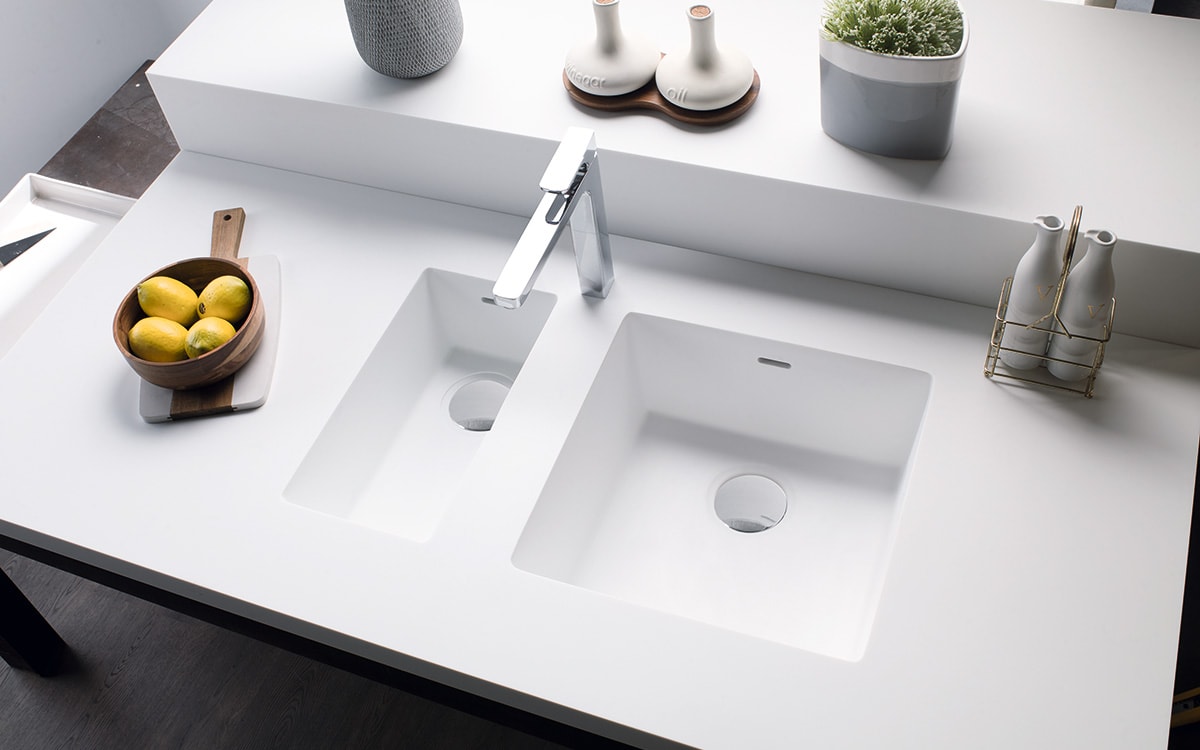 Double white composite kitchen sink