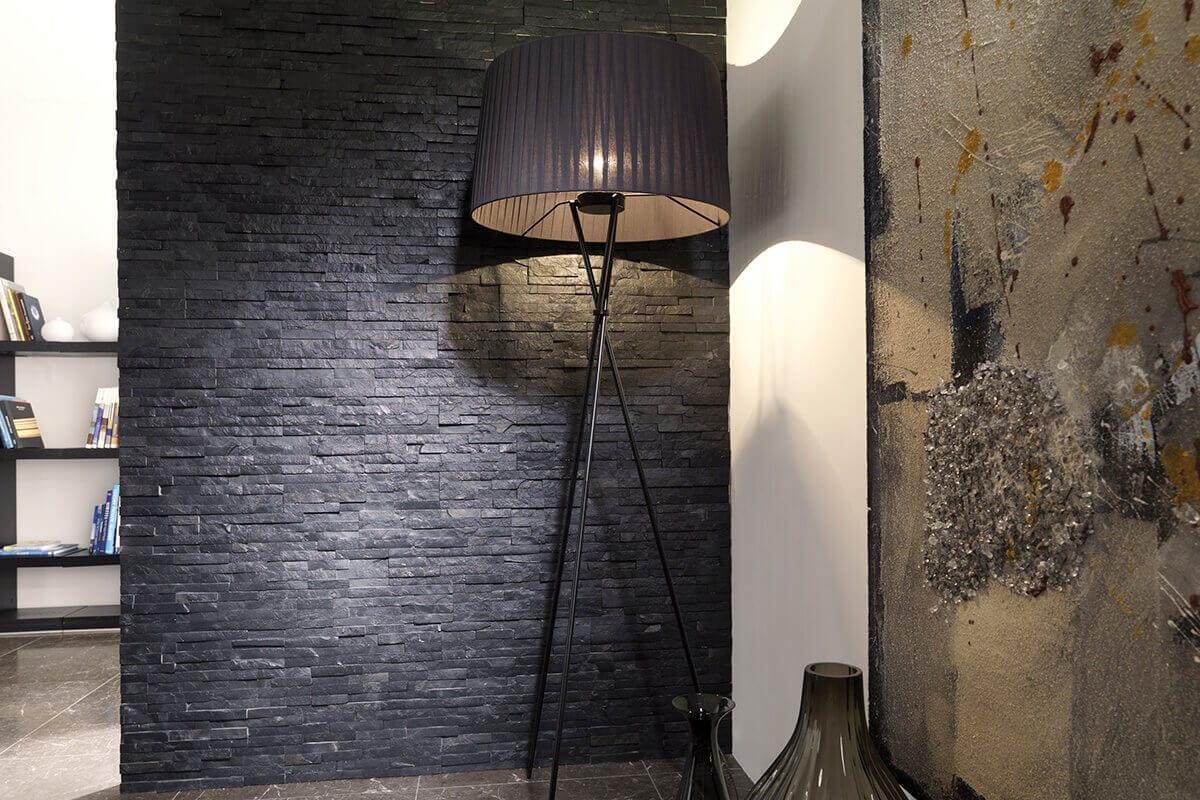Split face tile in lamp corner
