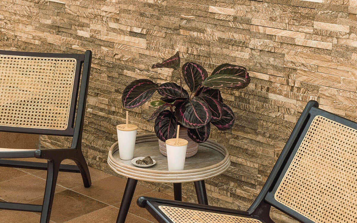 Split face tiles exterior wall