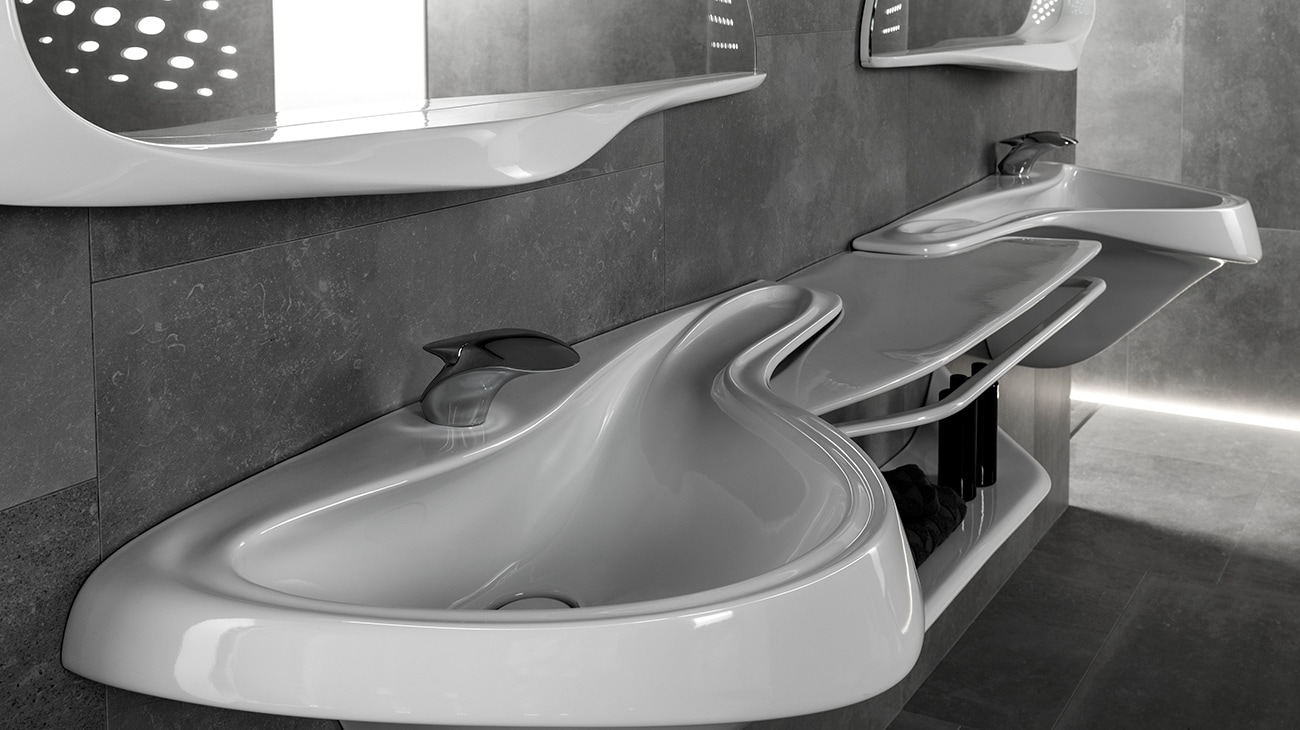 Lavandino moderno Vitae, design di Zaha Hadid per Noken.