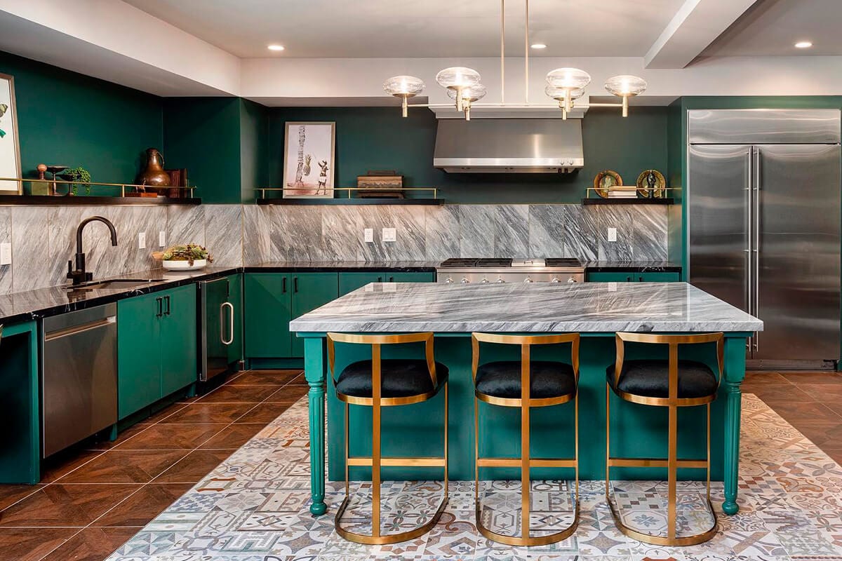 Green and grey luxury kitchen