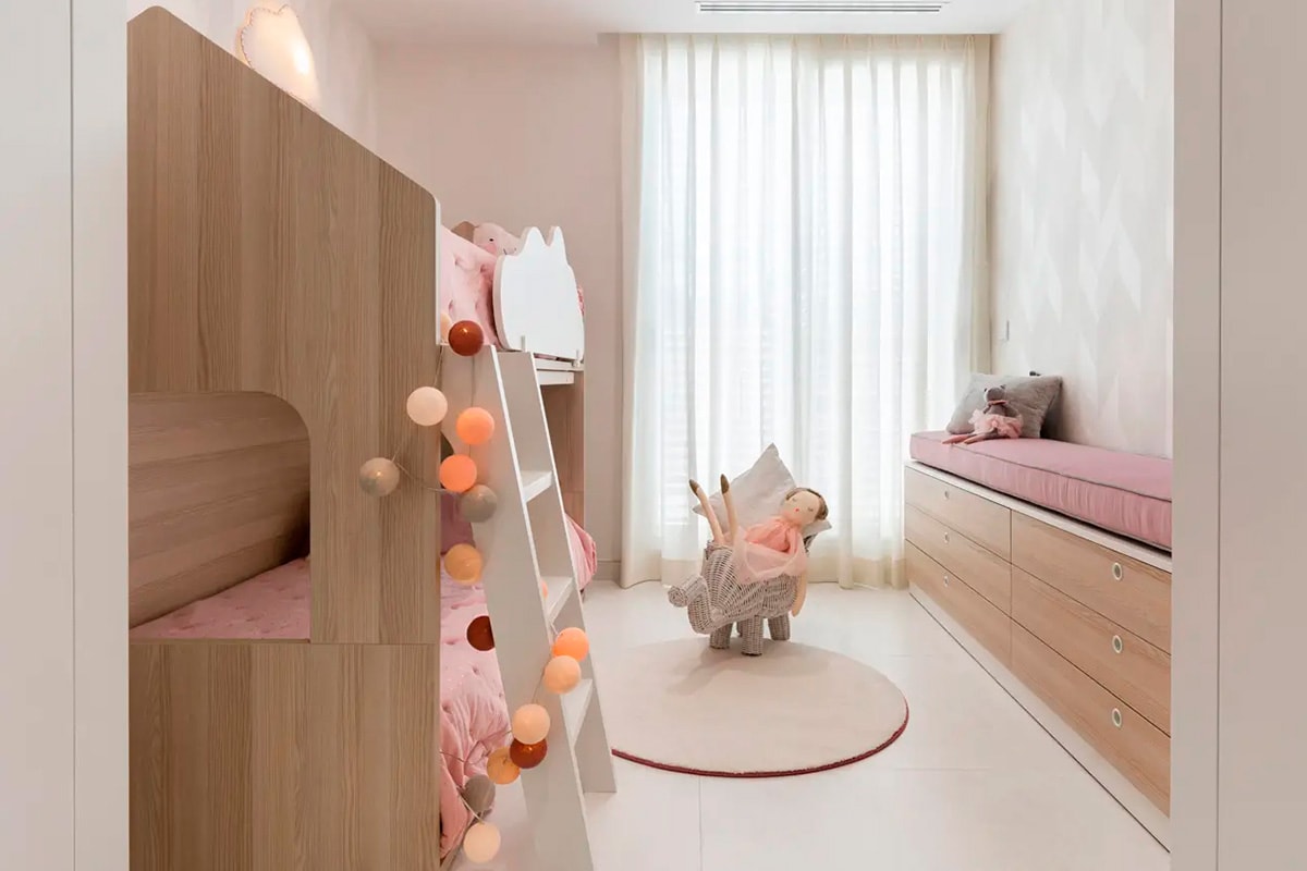 kids bedroom with ceramic floor tiles